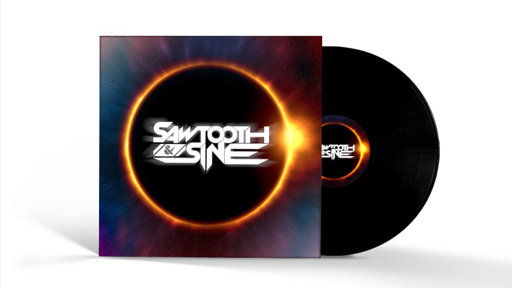 An image showing the Sawtooth & Sine vinyl EP artwork comprosing of the wordmark at the center of a solar eclipse